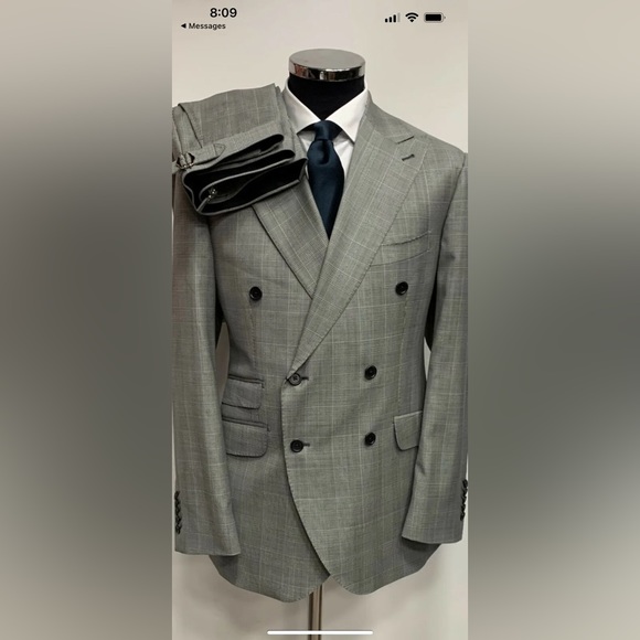 Stunning grey glen plaid super 150 Cerruti double breasted peak lapel wool suit - Picture 1 of 5